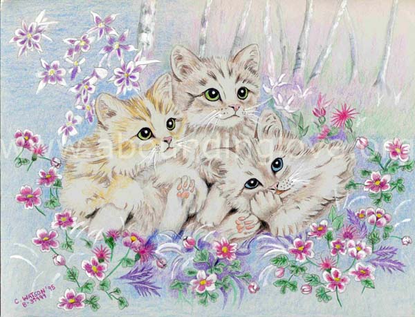 35 Three Kitties In Flowers